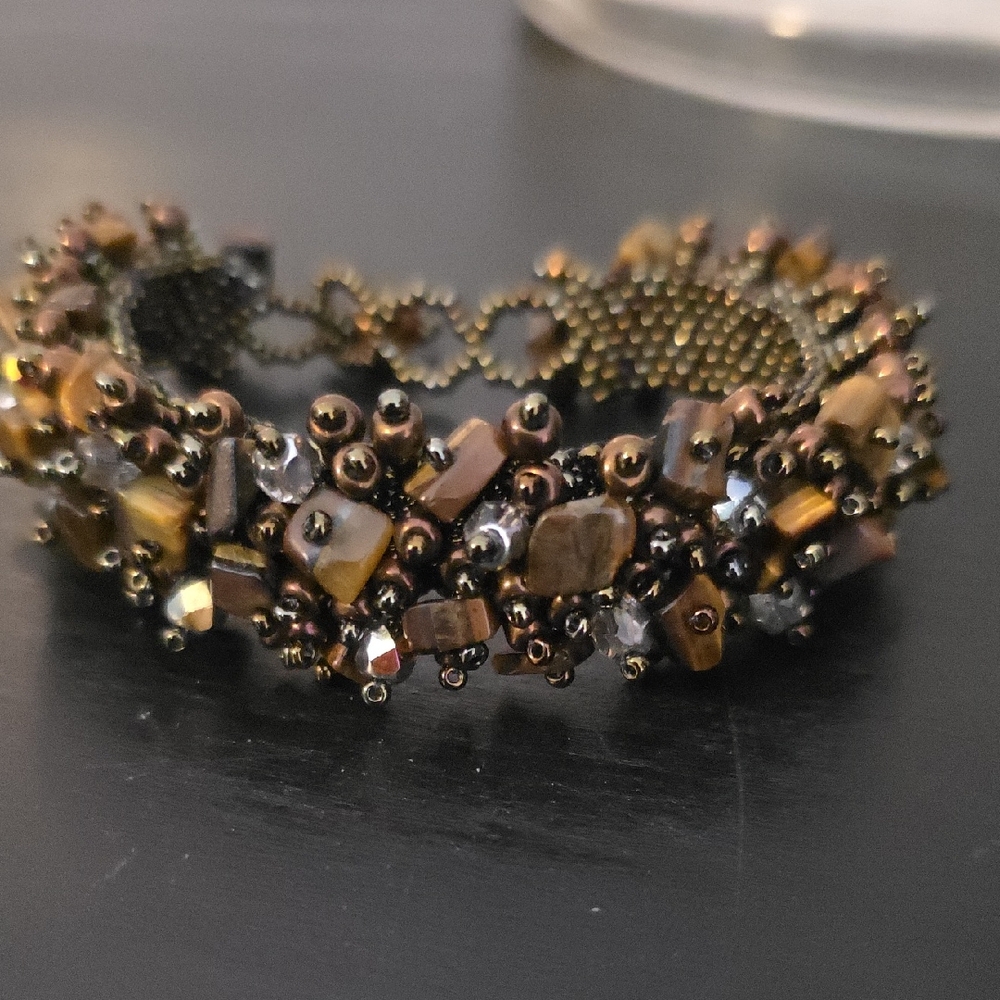 Intricate Brown and Gold Woven Bracelet